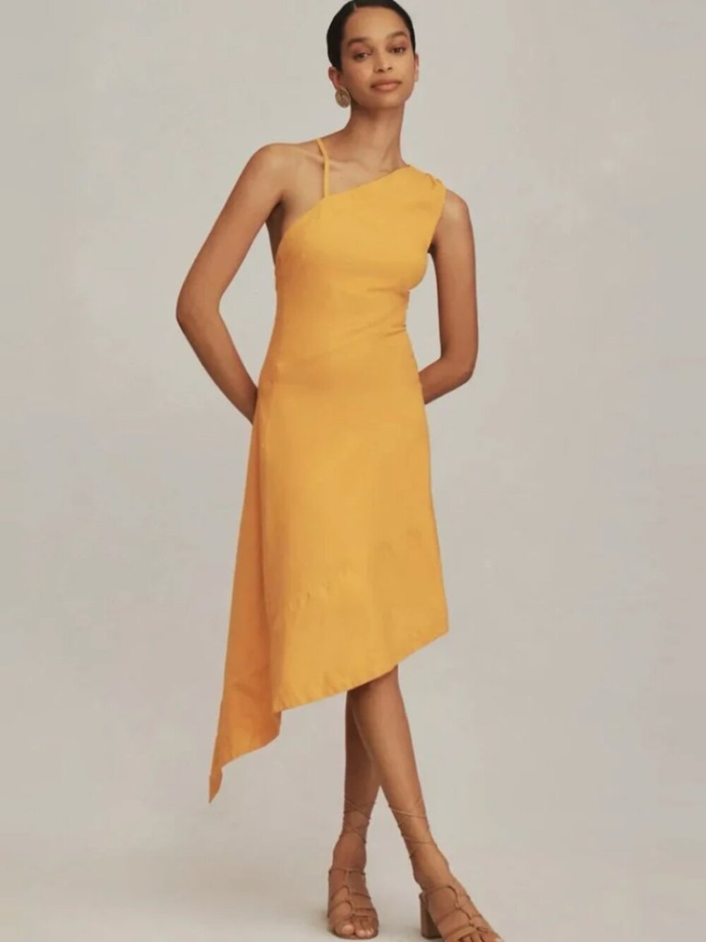 Anthropologie Yellow Asymmetrical Open Back Midi Dress - Size 10